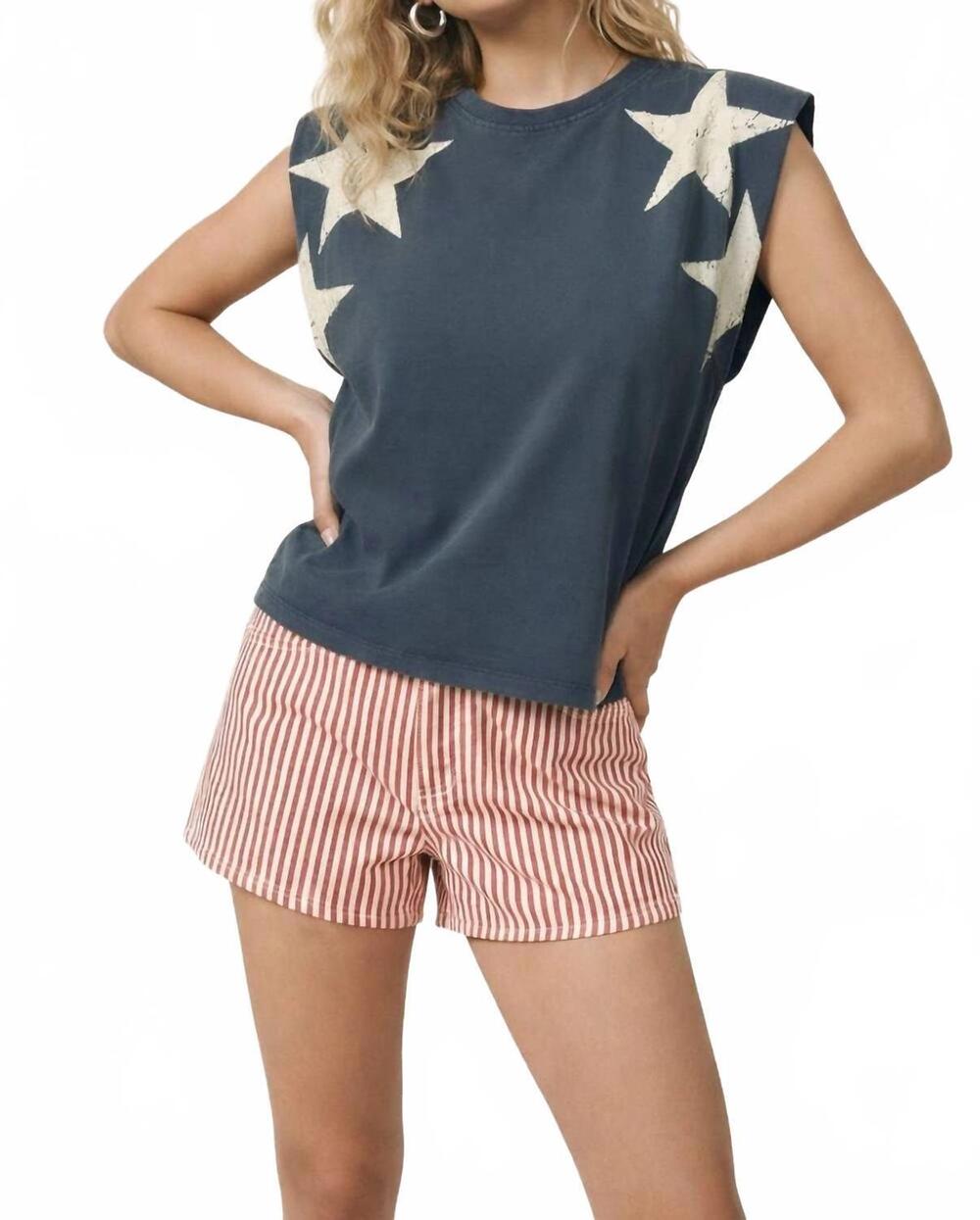 NEW KORI 250th 4th of july star shoulder top in blue